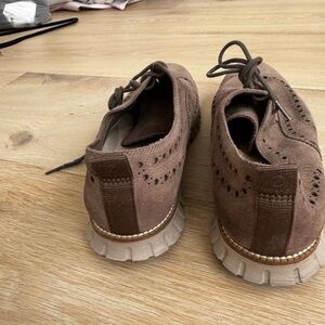 Cole Haan taupe Zerogrand Suede Oxfords